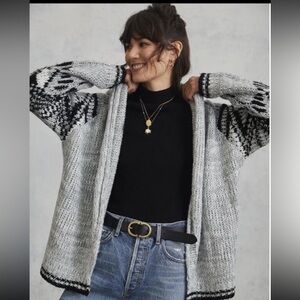 Anthropologie Fressia Gray and Black Patterned Cardigan